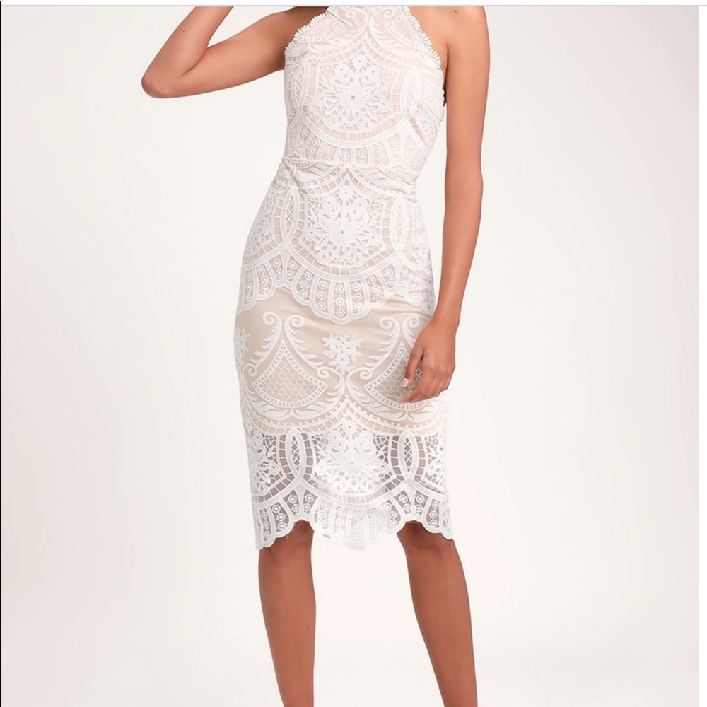 Celebrate Life White Lace Halter Midi Dress